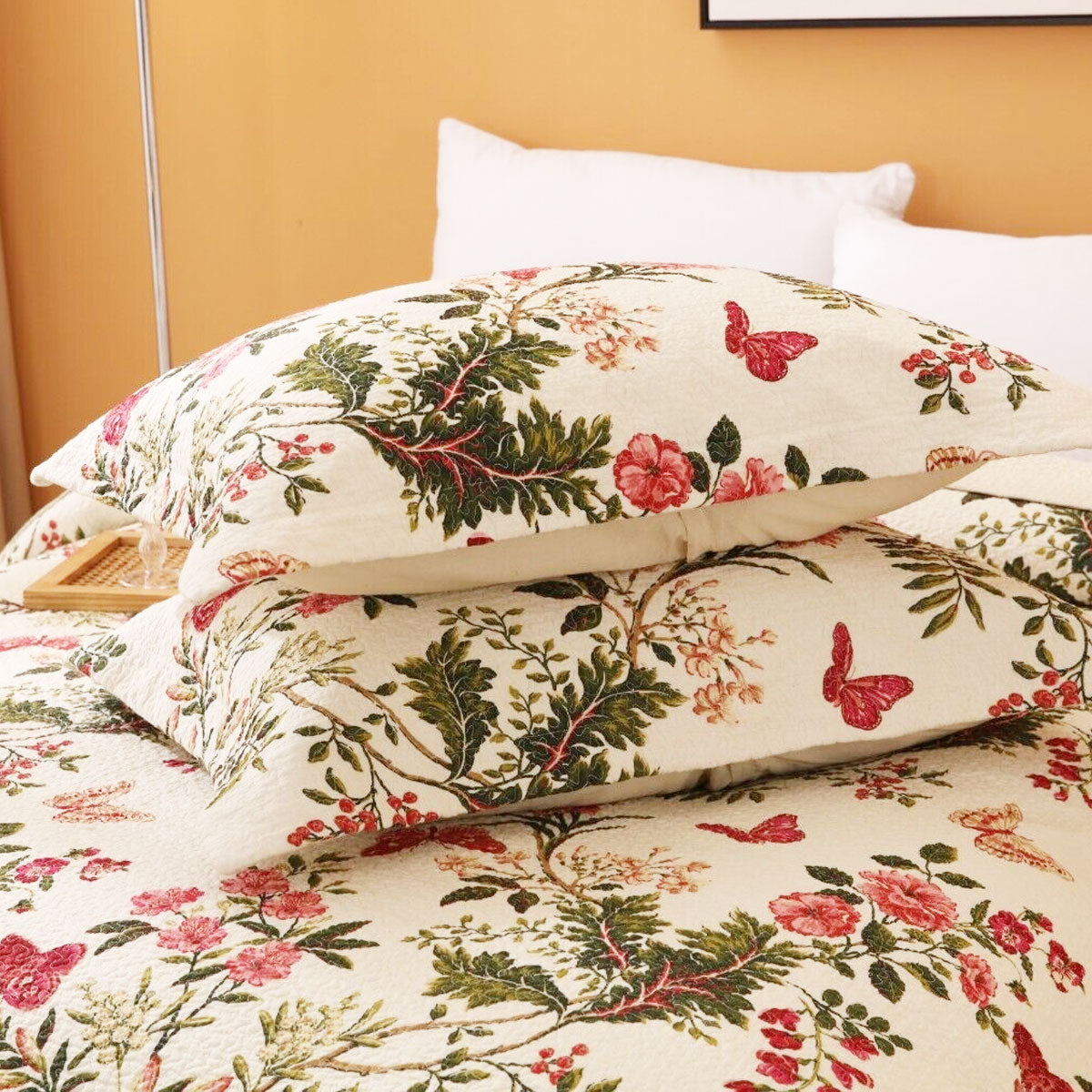 100% Cotton Lightly Quilted Coverlet Set Granada Cream Queen 5