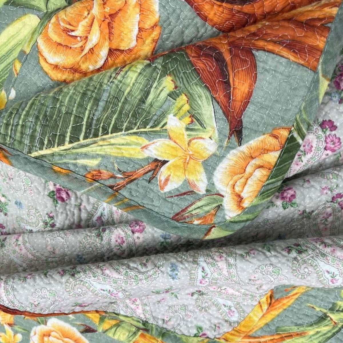 100% Cotton Lightly Quilted Coverlet Set Birds of Paradise Queen 230 x 250 cm 3