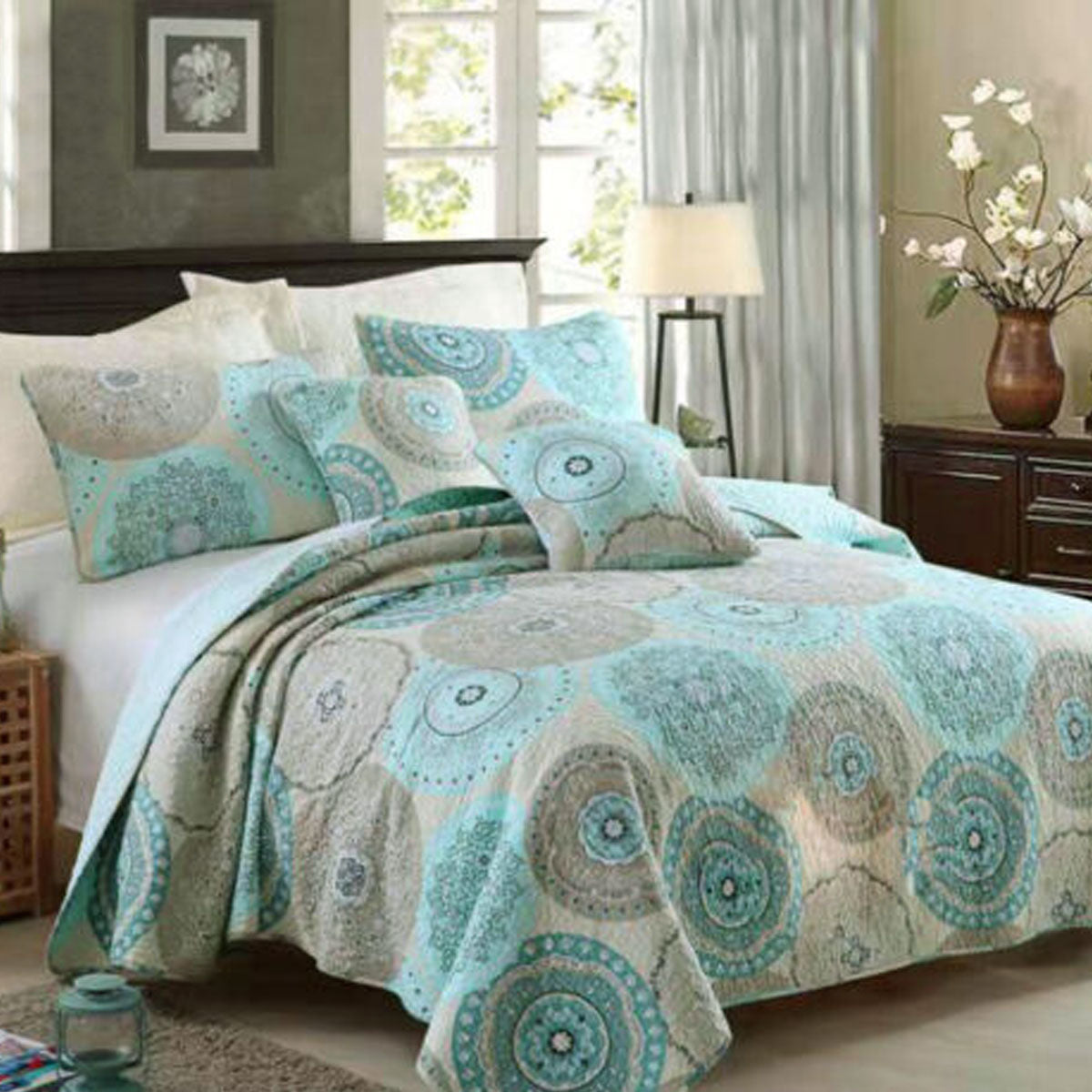 100% Cotton Lightly Quilted Coverlet Set Suzani Queen