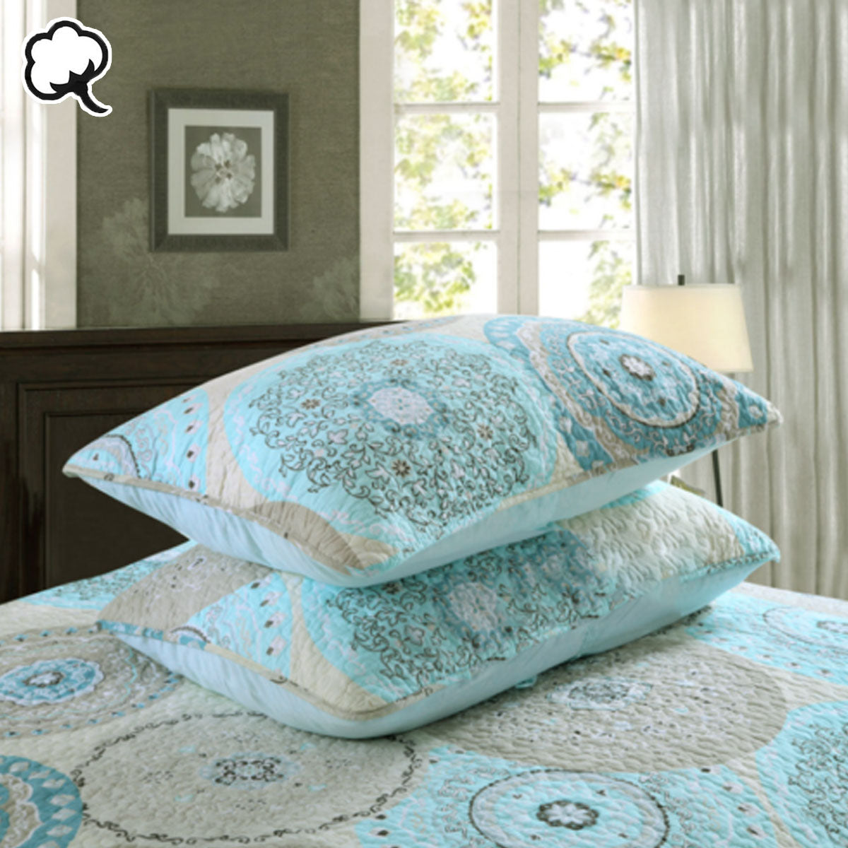 100% Cotton Lightly Quilted Coverlet Set Suzani Queen 3