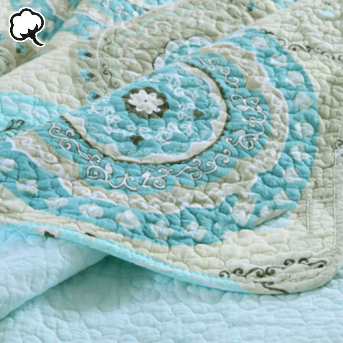 100% Cotton Lightly Quilted Coverlet Set Suzani Queen 4