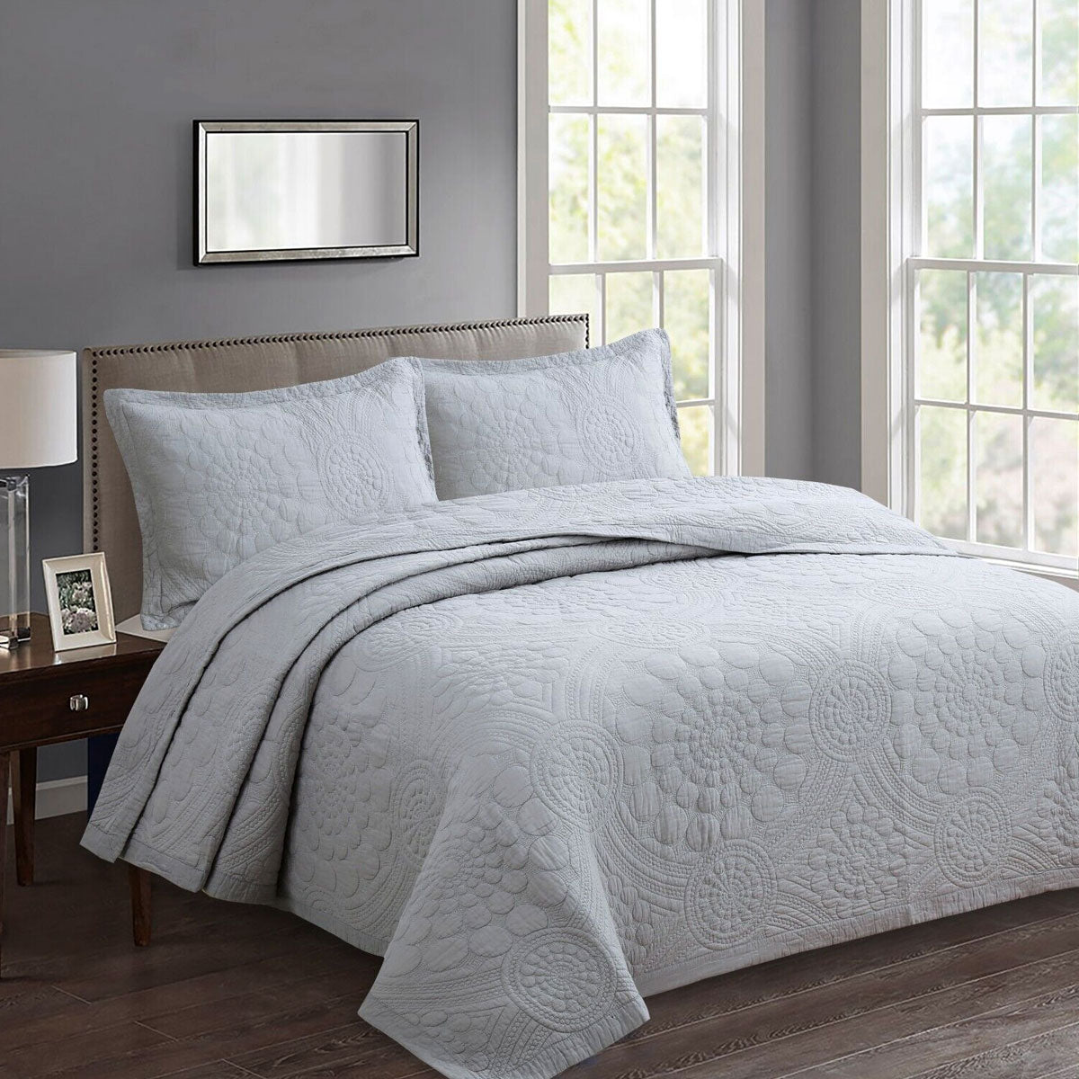 100% Cotton Lightly Quilted Coverlet Set Unity Silver Queen 3