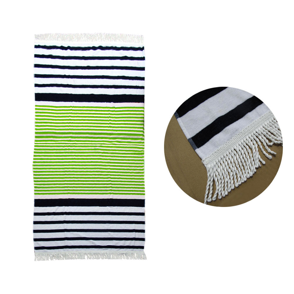 Onkaparinga Rainbow Striped Fringe Cotton Beach Towel Green/Navy 3