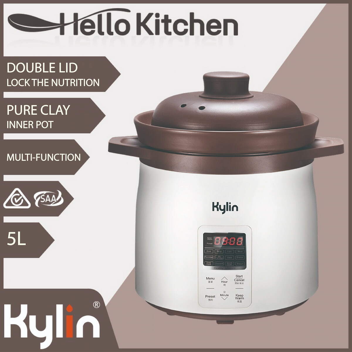 Kylin Electric Purple Clay Pot Slow Cooker 5L - K2021 12