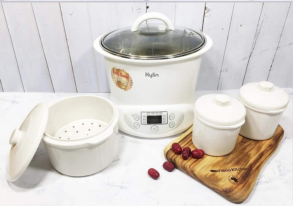 Kylin Electric Slow Cooker Stainless Steel Ceramic Pot Steamer 2.2L With 3 Containers 6