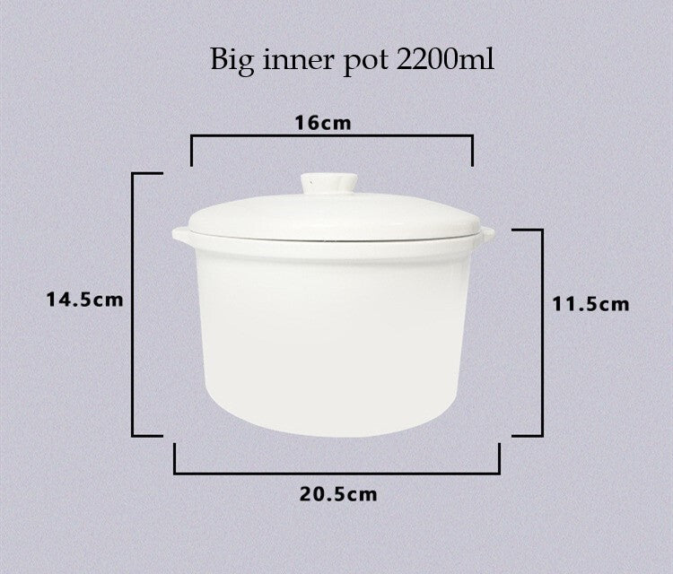 Kylin Electric Slow Cooker Stainless Steel Ceramic Pot Steamer 2.2L With 3 Containers 12