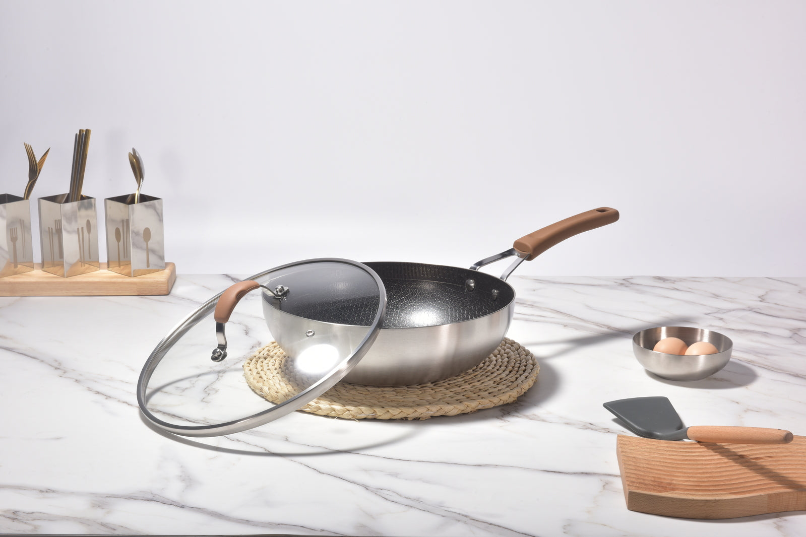 Kylin 3 Layer Stainless Steel Non Stick Noka Wok 30cm 4