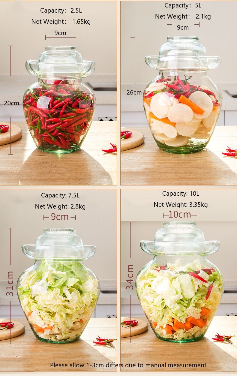 Premium Chinese and Korean Fermentation Pickle Glass Jar Kimchi Sauerkraut Canisters & Jars Huge 10L 4