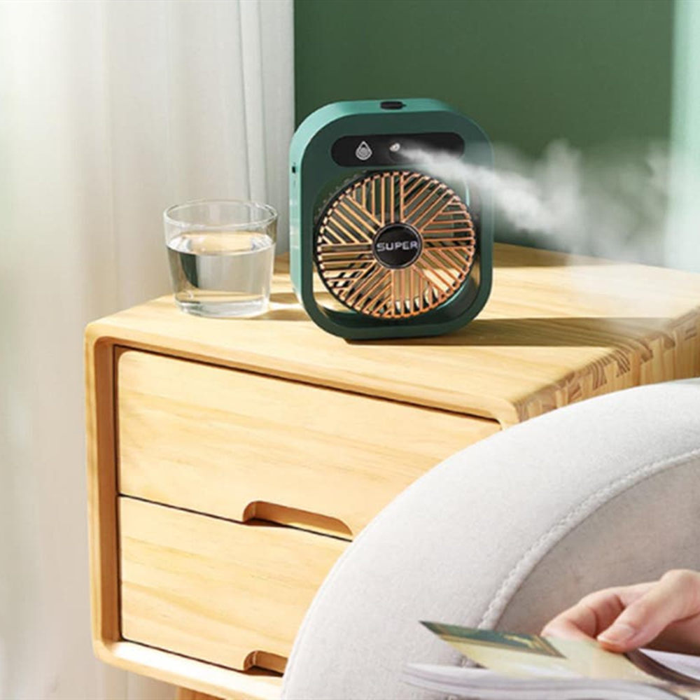JY Ice Fog Air Conditioning Mist Humidfier Mini Fan Humidifying - White 6