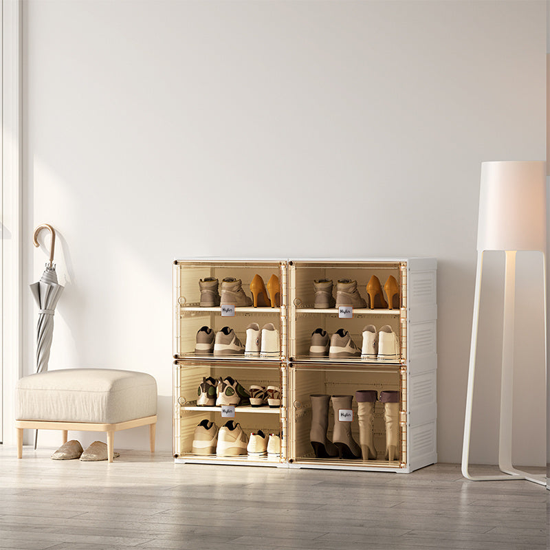 Kylin Cubes Storage Folding Shoe Cabinet With 2 Column & 7 Grids & 4 Brown Door 3