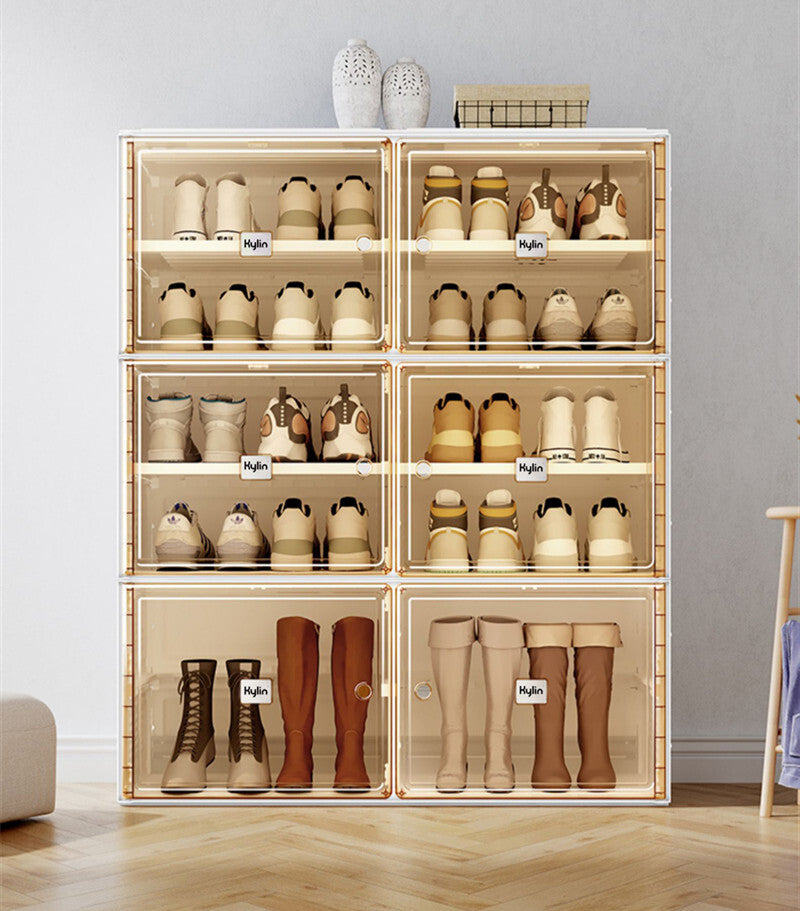 Kylin Cubes Storage Folding Shoe Cabinet With 2 Column & 7 Grids & 4 Brown Door 5