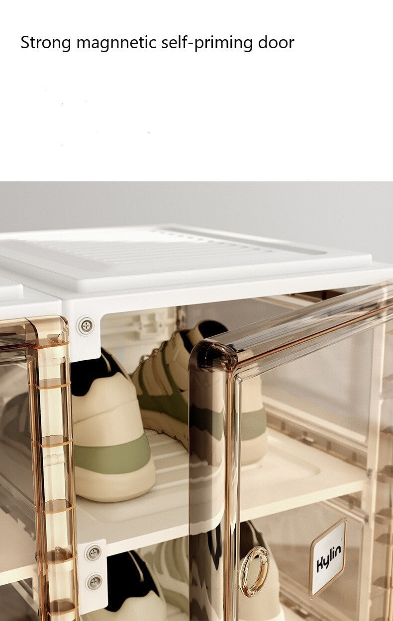 Kylin Cubes Storage Folding Shoe Cabinet With 2 Column & 7 Grids & 4 Brown Door 7