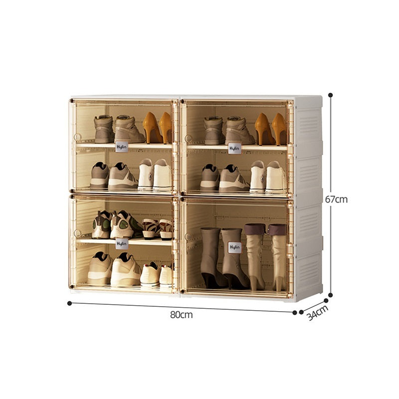 Kylin Cubes Storage Folding Shoe Cabinet With 2 Column & 7 Grids & 4 Brown Door 12
