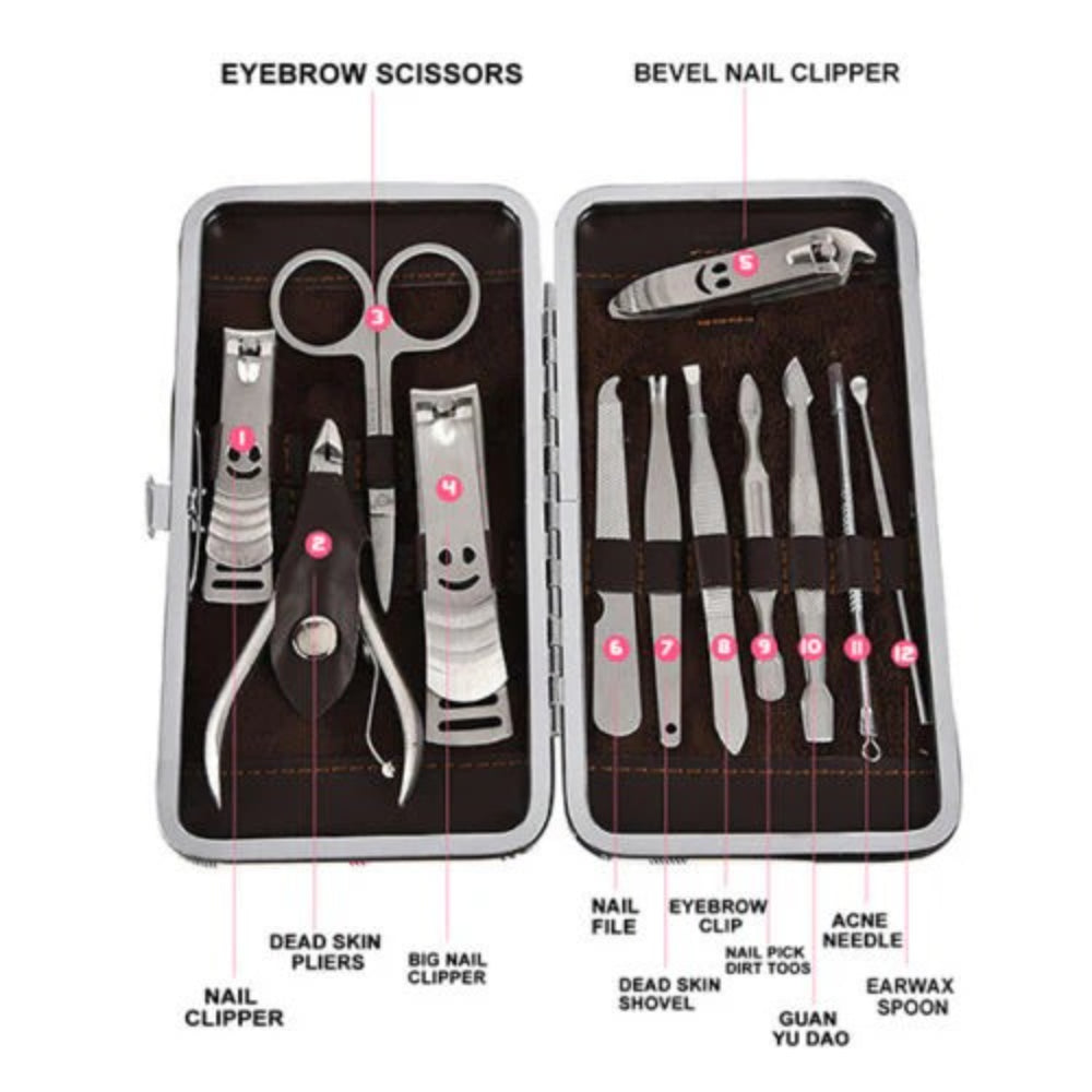 12 Pcs/set Manicure Pedicure Kit Nail Clippers Professional Grooming Kit 3
