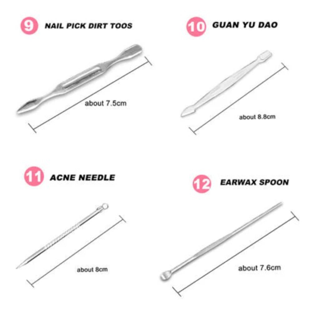 12 Pcs/set Manicure Pedicure Kit Nail Clippers Professional Grooming Kit 6