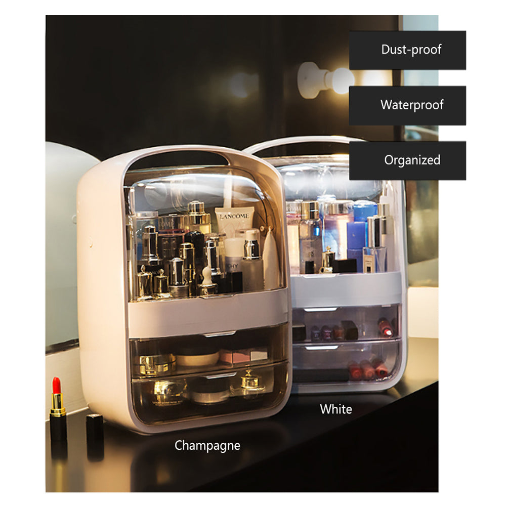 Portable Transparent Cosmetic Organizer Makeup Dust-proof Storage Box(Champagne) 3