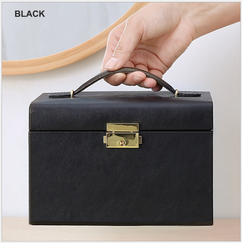 Jewellery Box With Mirror Double Drawers Organizer Storage Lock Case(Black) 6