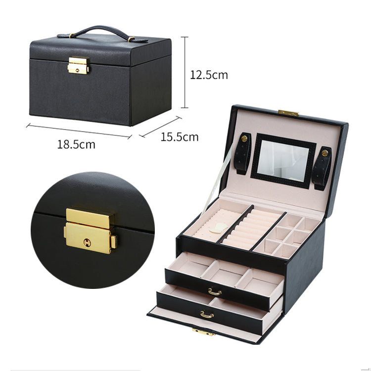 Jewellery Box With Mirror Double Drawers Organizer Storage Lock Case(White) 4