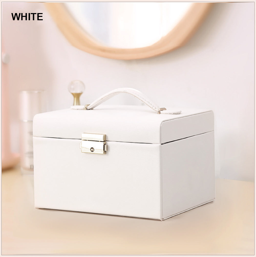 Jewellery Box With Mirror Double Drawers Organizer Storage Lock Case(White) 6