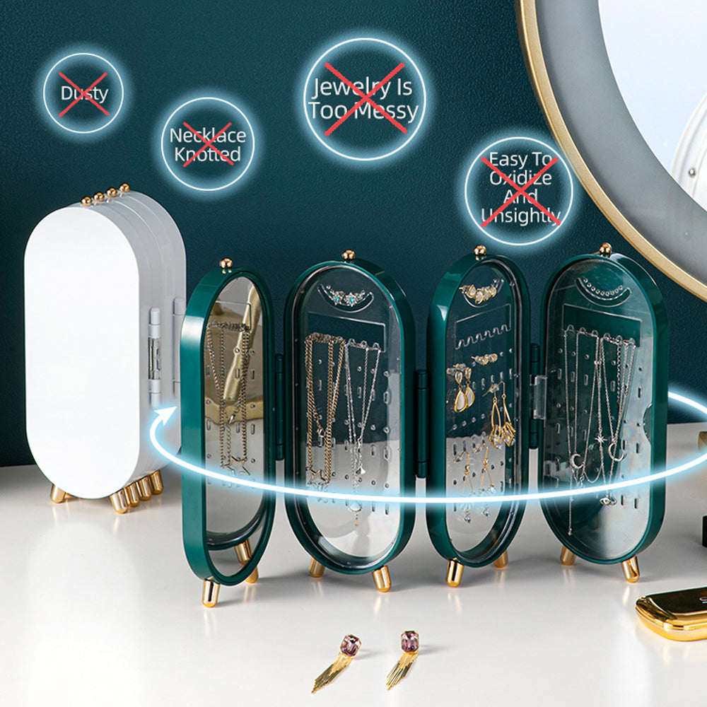 Jewellery Storage Box Earrings Display Necklace Organizer 4 Doors Foldable Screen (Green) 5