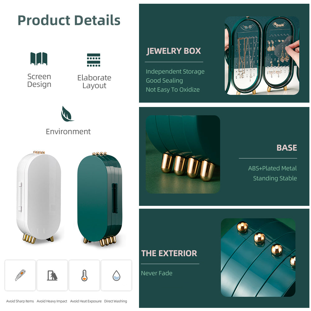 Jewellery Storage Box Earrings Display Necklace Organizer 4 Doors Foldable Screen (Green) 6