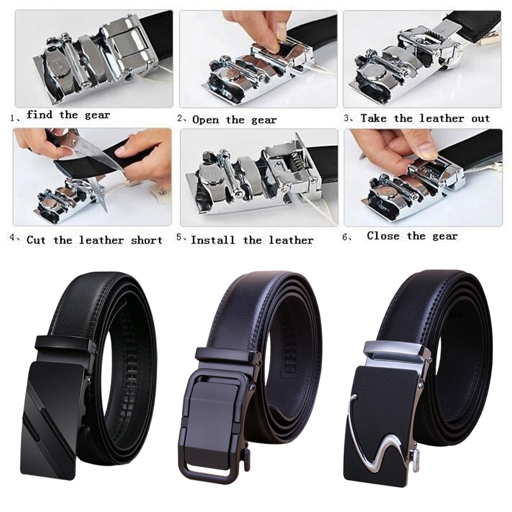 Genuine Leather Belt Men's Plate Reversible Buckle Business Dress Belts (Style 02) 3