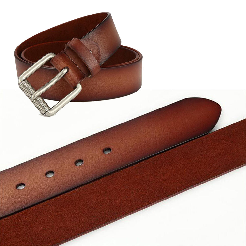 New Cowhide Leather Men Belt Pin Buckle Luxury Male Belts (Coffee) 5
