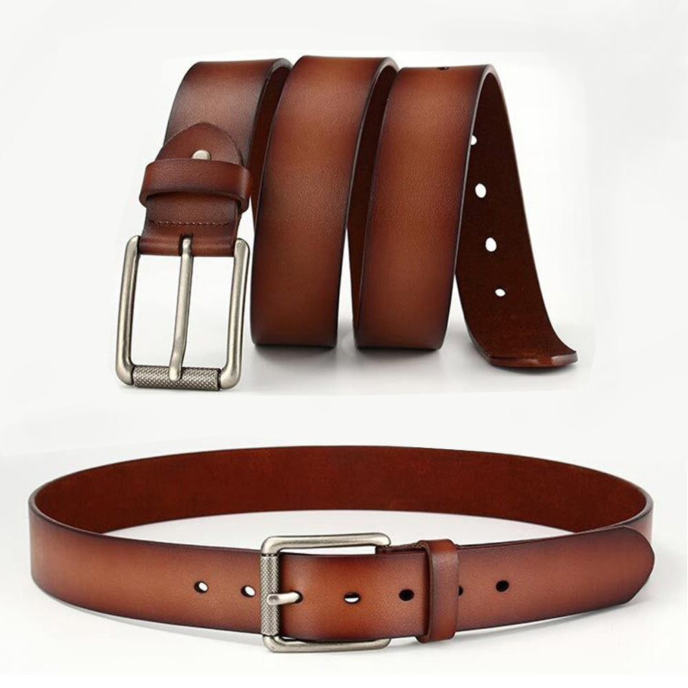 New Cowhide Leather Men Belt Pin Buckle Luxury Male Belts (Brown) 3