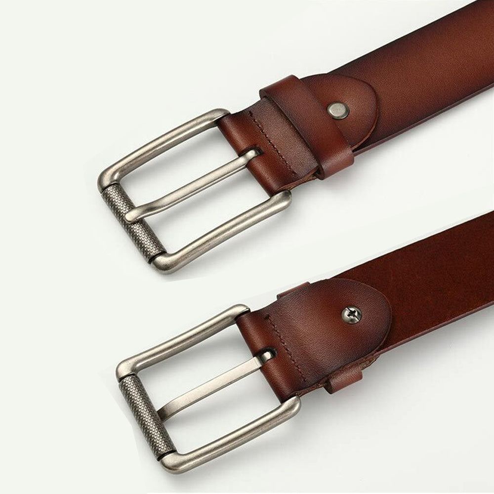 New Cowhide Leather Men Belt Pin Buckle Luxury Male Belts (Brown) 4