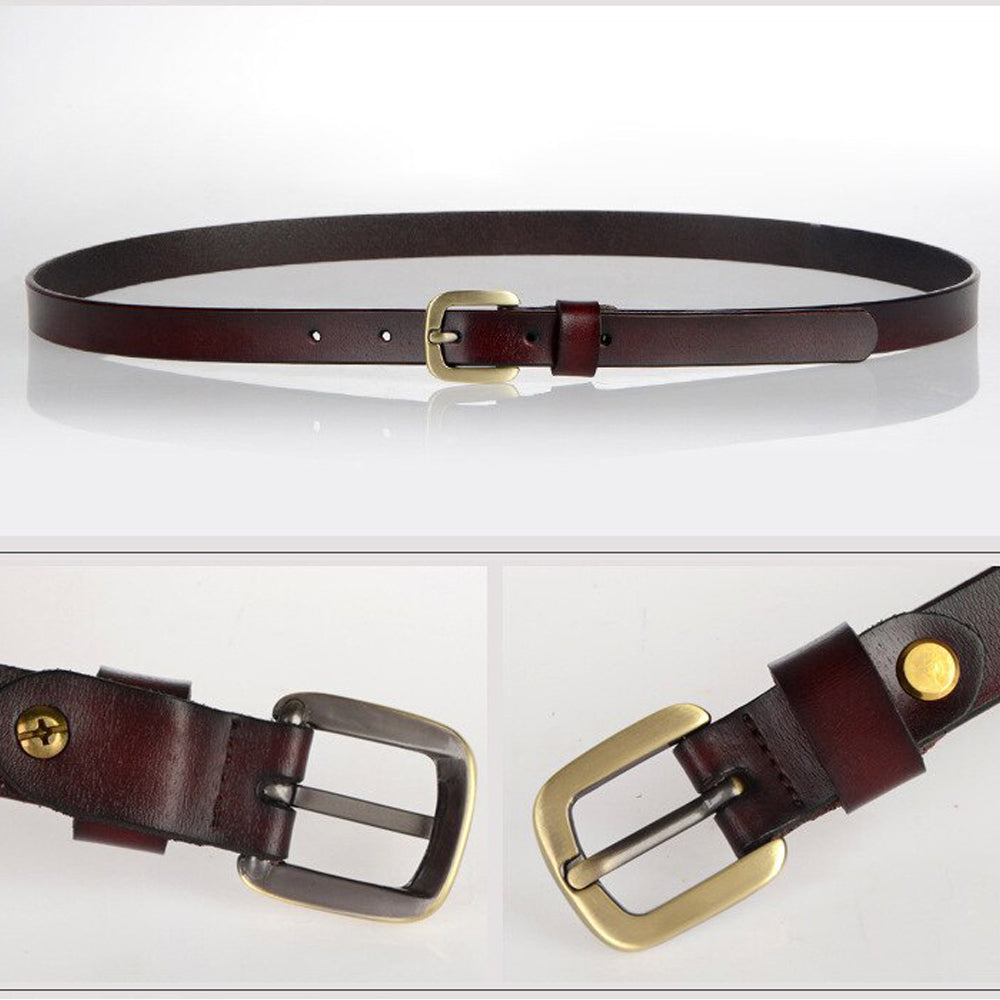 New Women's Belt Luxury Genuine Leather Belts For Women Female Gold Pin Buckle (Black) 5