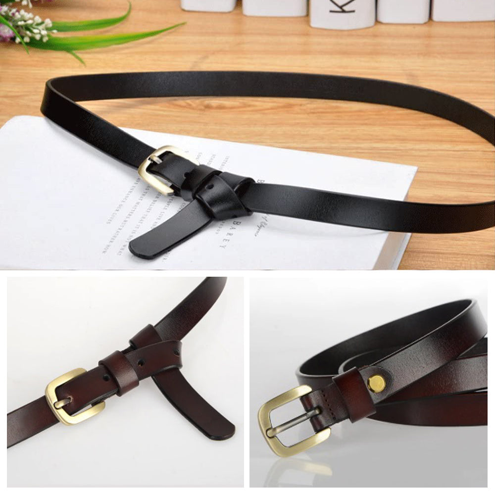 New Women's Belt Luxury Genuine Leather Belts For Women Female Gold Pin Buckle (Coffee) 7