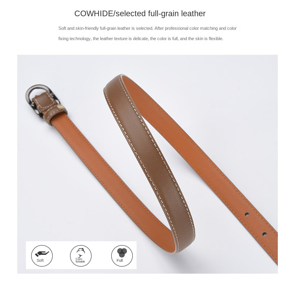 Luxury Top Layer Cow Leather Belt Women's Simple Decorative Jeans Belt Versatile Fashion Thin Belt (Black) 5