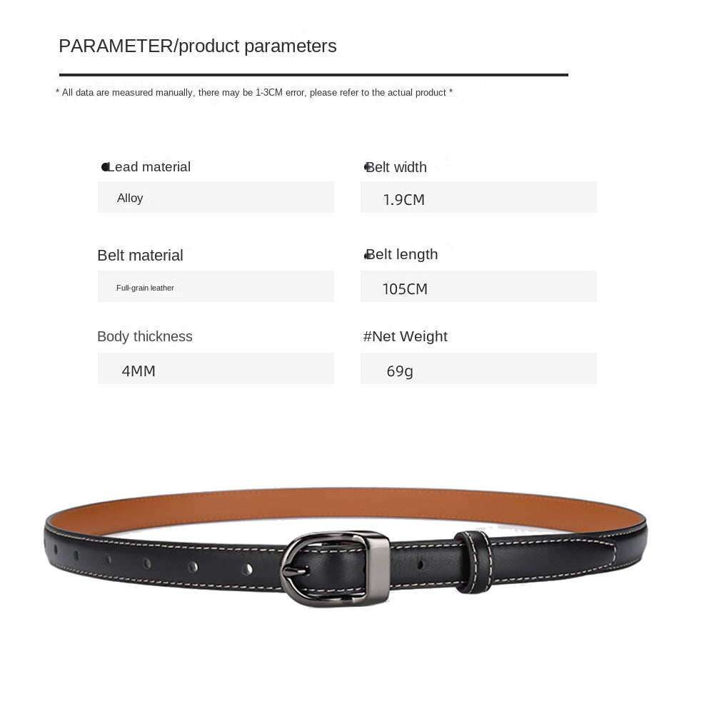 Luxury Top Layer Cow Leather Belt Women's Simple Decorative Jeans Belt Versatile Fashion Thin Belt (Black) 6