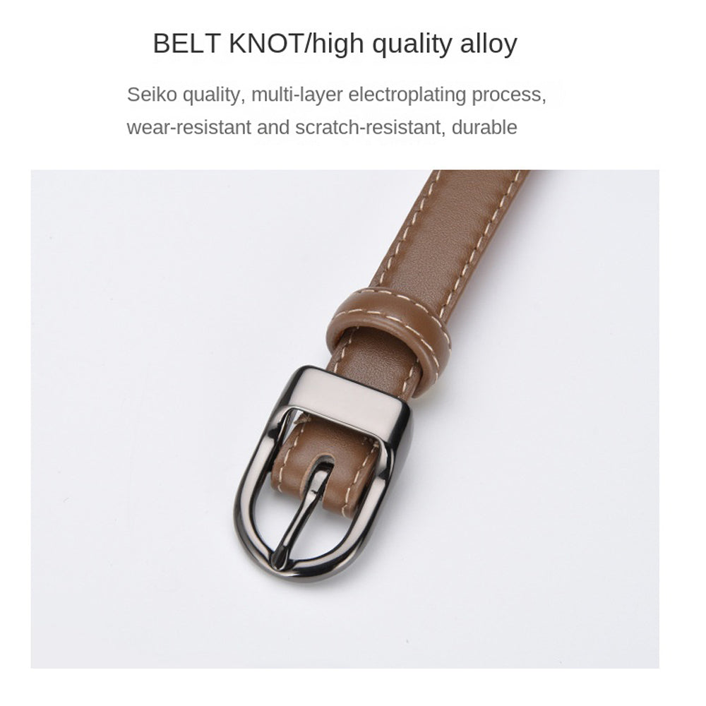 Luxury Top Layer Cow Leather Belt Women's Simple Decorative Jeans Belt Versatile Fashion Thin Belt (Black) 8
