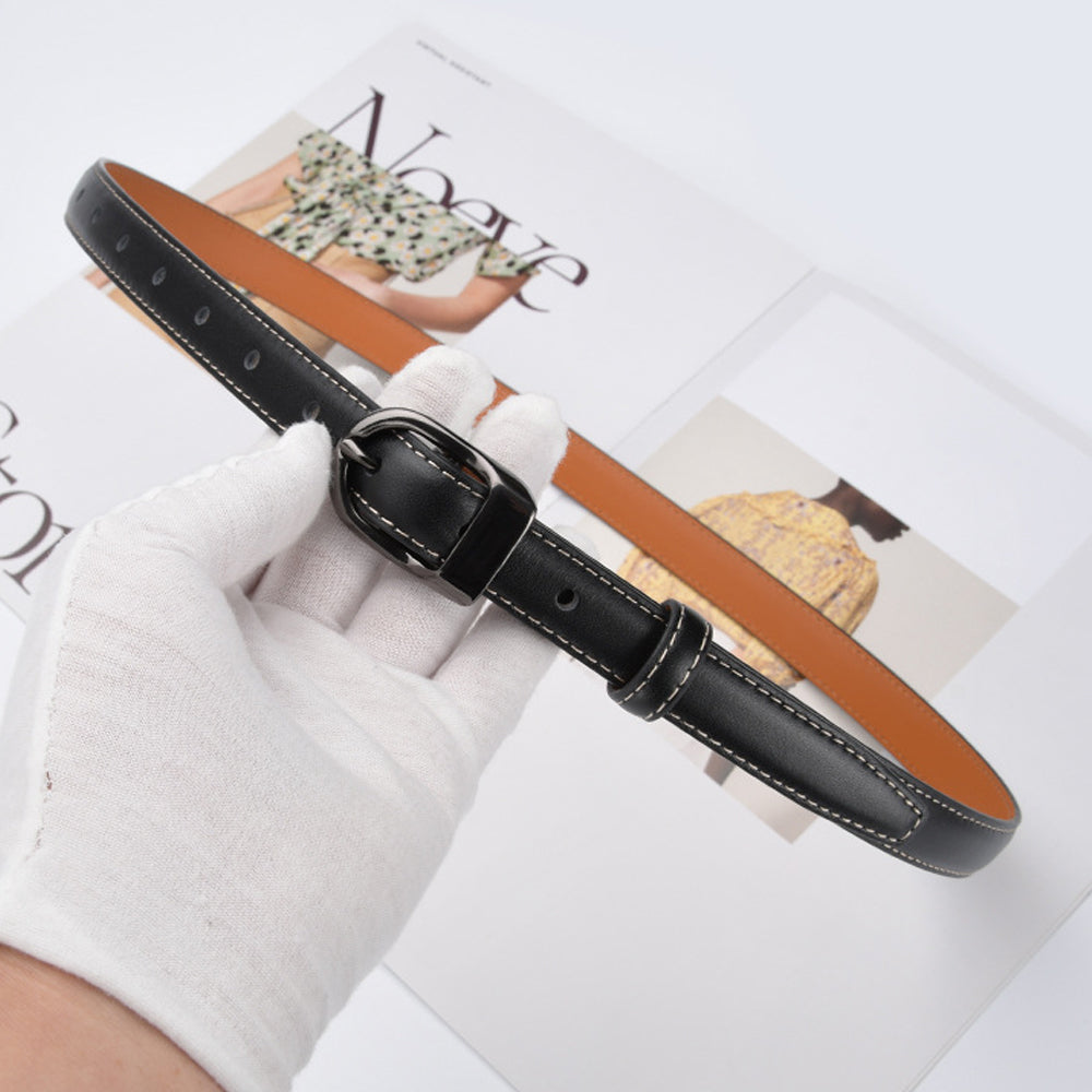 Luxury Top Layer Cow Leather Belt Women's Simple Decorative Jeans Belt Versatile Fashion Thin Belt (Apricot) 3