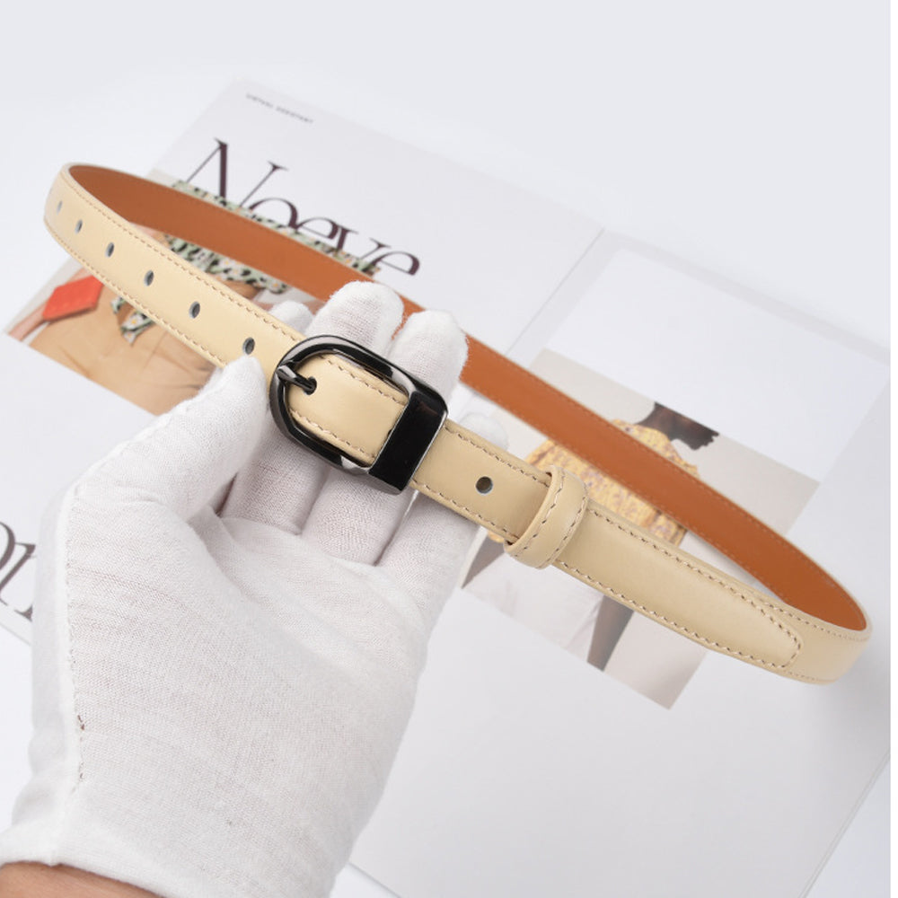 Luxury Top Layer Cow Leather Belt Women's Simple Decorative Jeans Belt Versatile Fashion Thin Belt (Apricot) 4