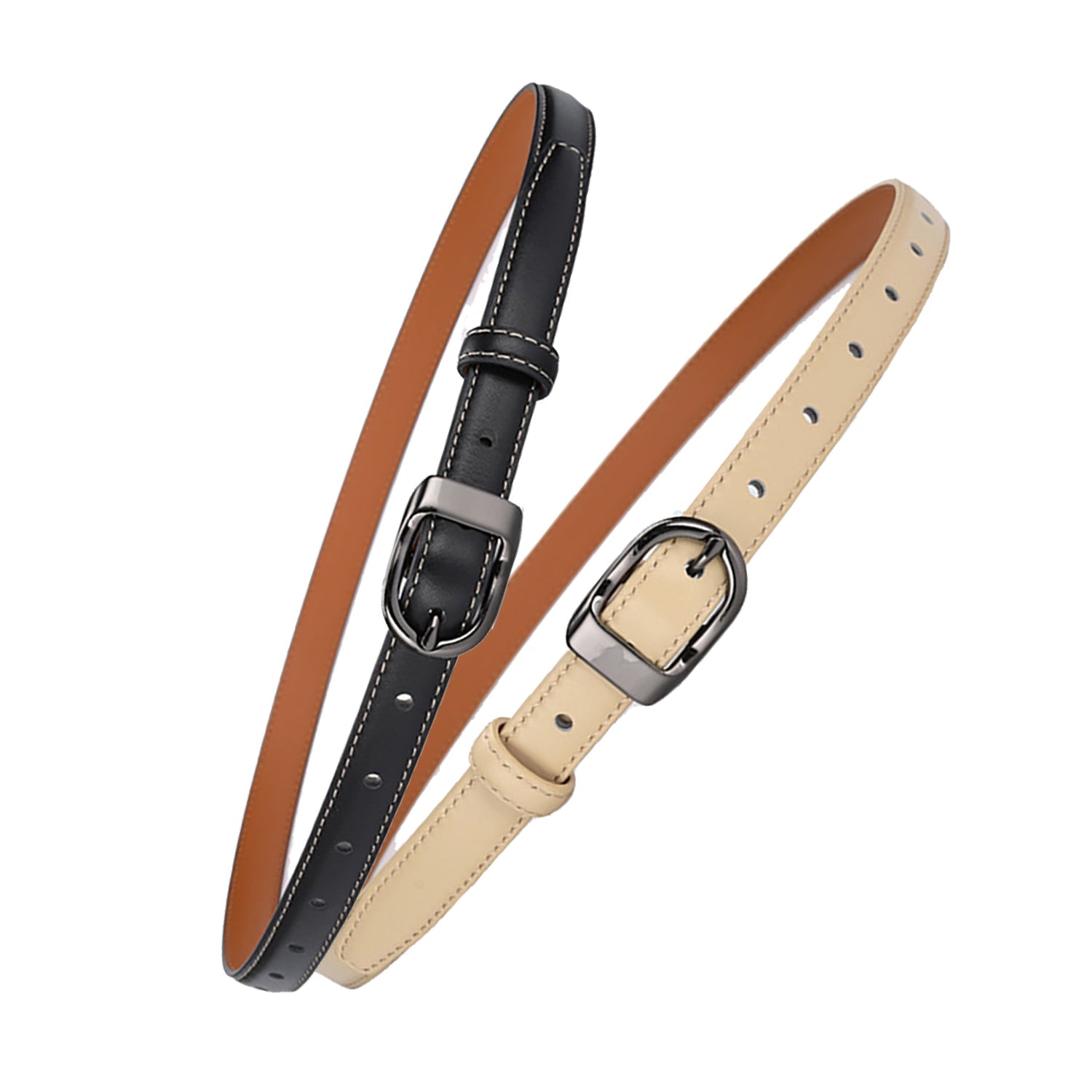 Luxury Top Layer Cow Leather Belt Women's Simple Decorative Jeans Belt Versatile Fashion Thin Belt (Apricot) 9