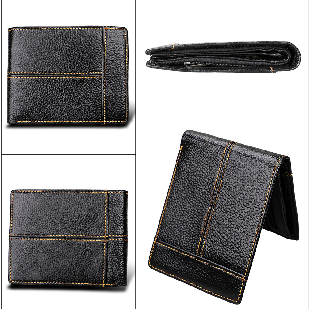 Men's Genuine Leather Bilfold Wallet RFID Blocking Card Holder Zipper Coin Purse 7