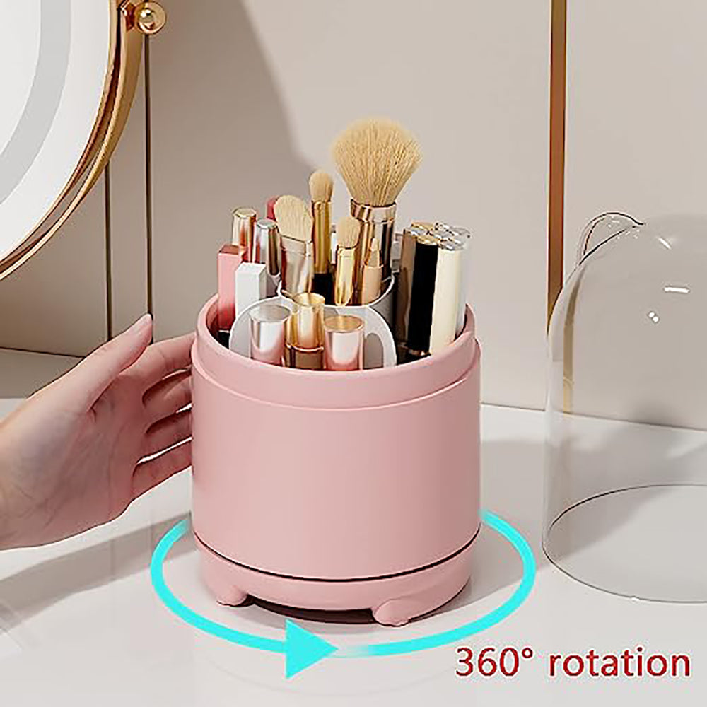 360° Rotating Makeup Brush Bucket Transparent Dust-proof Cosmetic Storage Box(pink) 3
