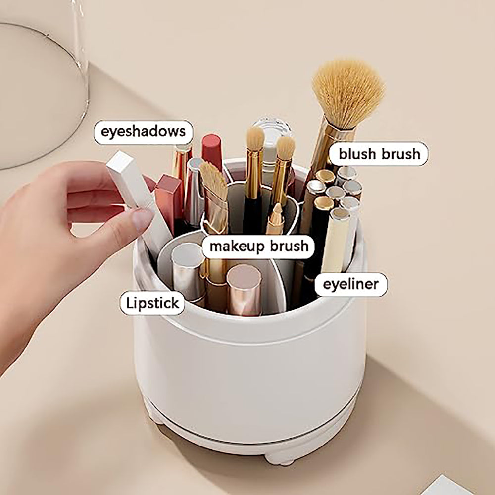 360° Rotating Makeup Brush Bucket Transparent Dust-proof Cosmetic Storage Box(pink) 4