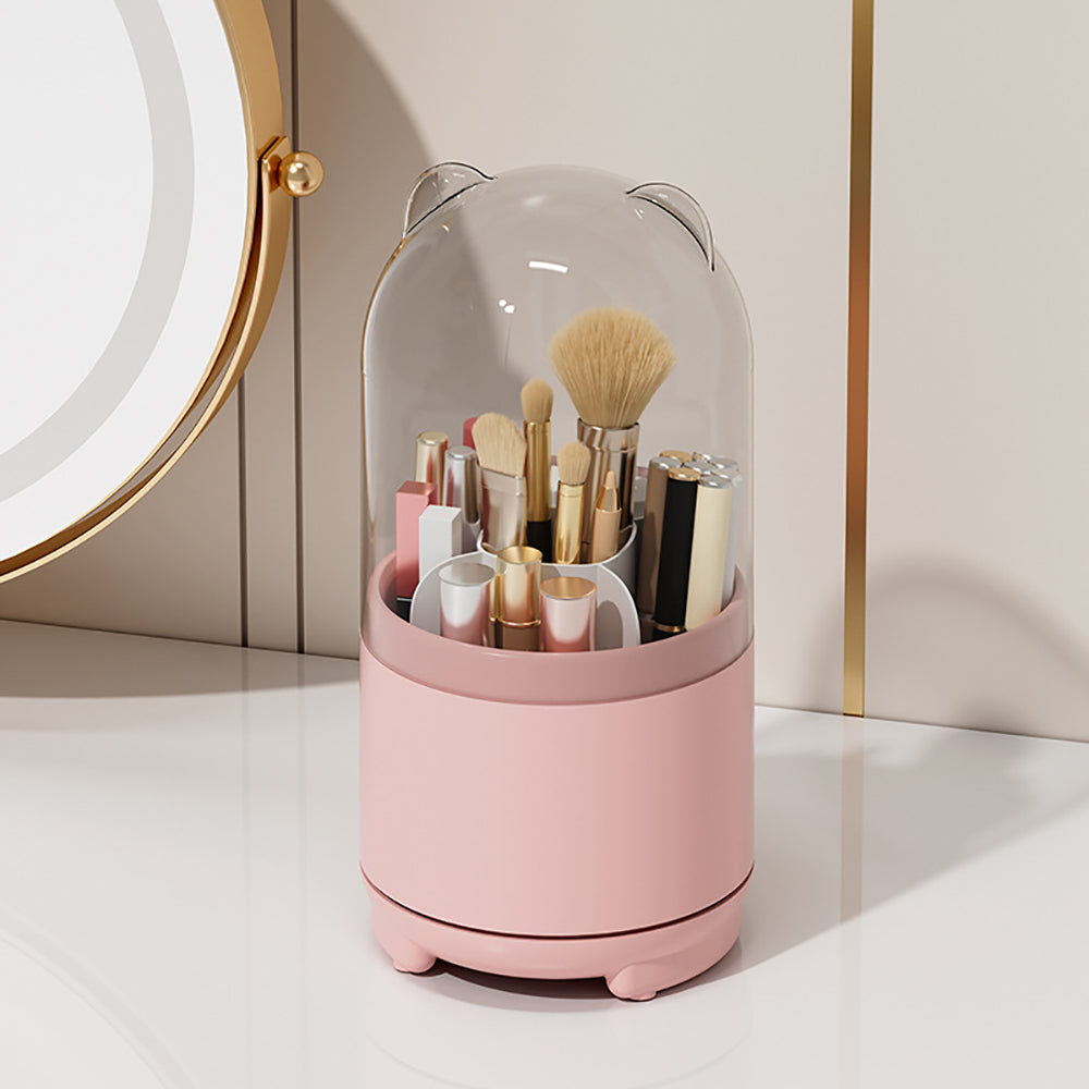 360° Rotating Makeup Brush Bucket Transparent Dust-proof Cosmetic Storage Box(pink) 7