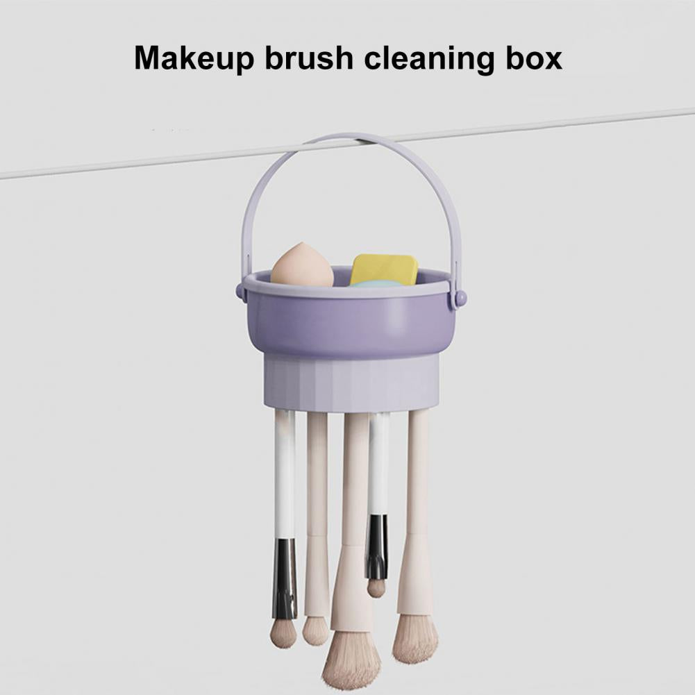 3 In 1 Makeup Brushes Cleaner Sponge Brush Washing Box Makeup Brush Drying Basket(Beige) 5