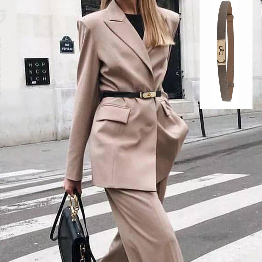 Luxury Cow Leather Women Waist Belt Slim Corset Strap Dress Shirt Belt (Black) 3