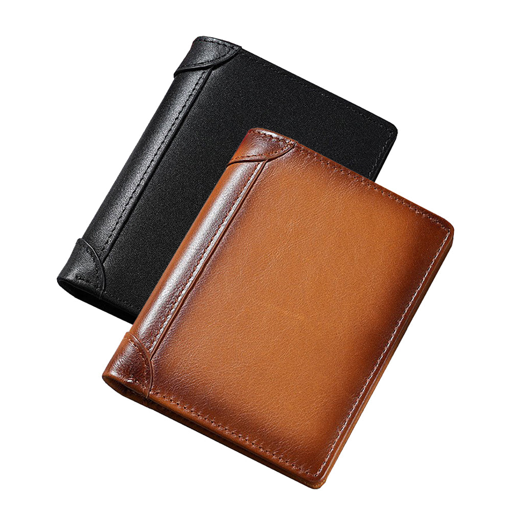 100% Genuine Leather Men's Wallet RFID Blocking Card Holder Bifold and Long Wallets (Brown Bifold Verticle) 4