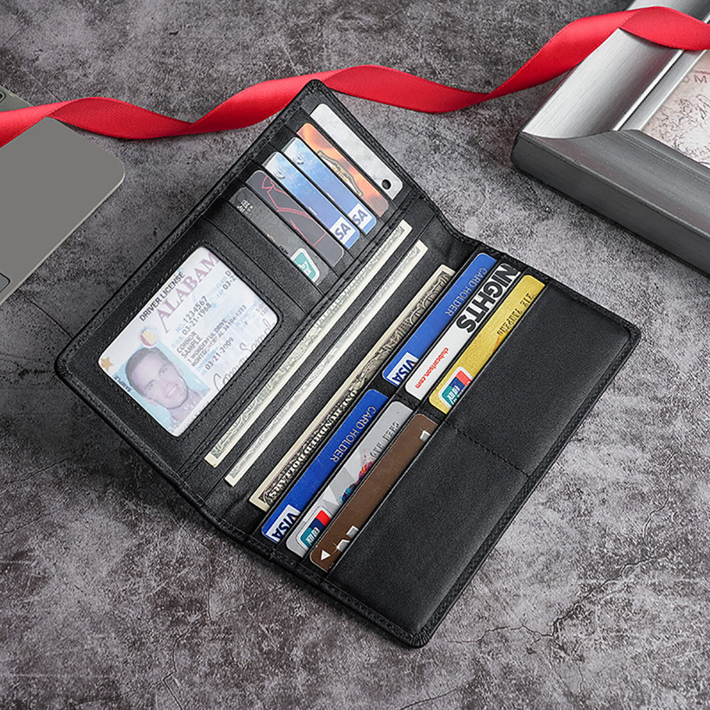 100% Genuine Leather Men's Wallet RFID Blocking Card Holder Bifold and Long Wallets (Brown Long Wallet) 3