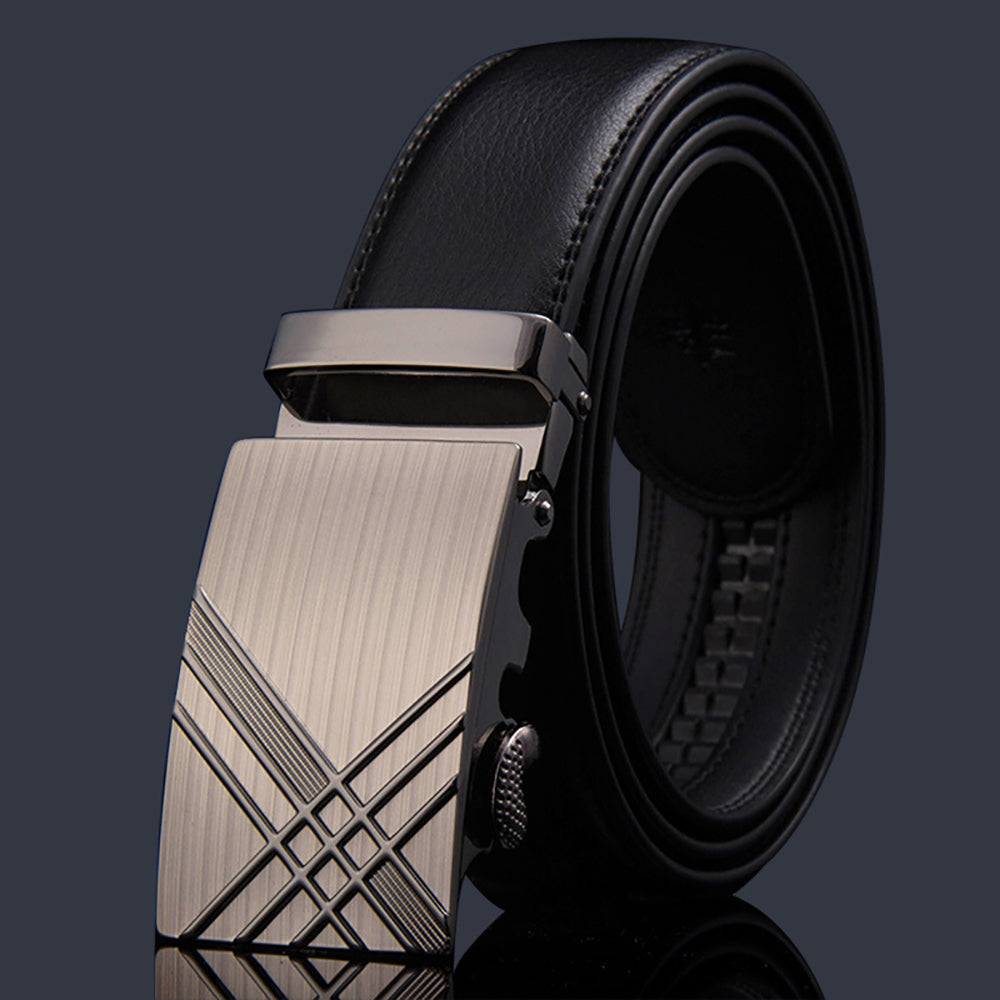 Adjustable Slide Luxury Leather Belt For Men's Automatic Buckle Ratchet Business Dress Belts (FB8501#01) 5