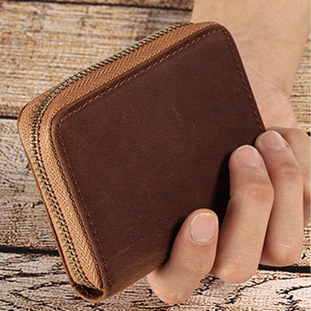 Genuine Leather Large Capacity RFID Anti-magnetic Money Clip Organ Wallets (Brown) 3