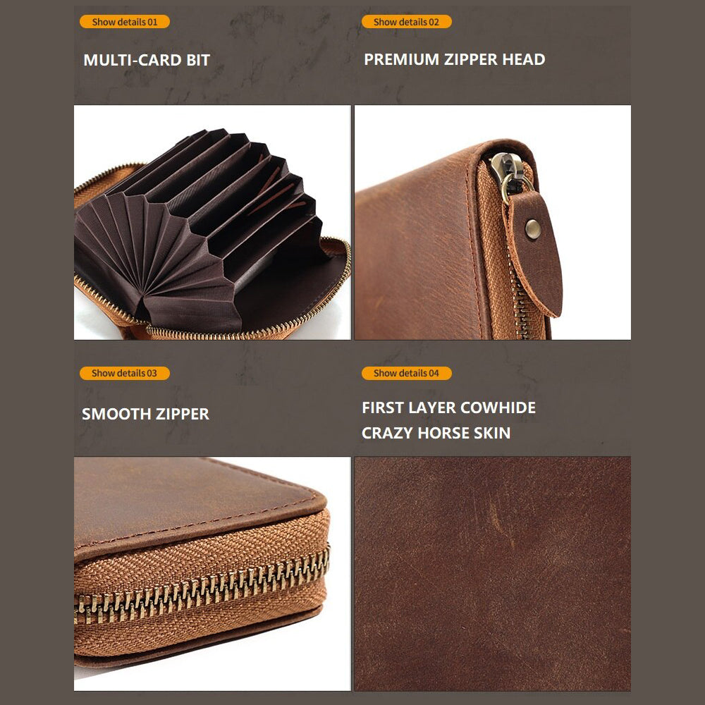 Genuine Leather Large Capacity RFID Anti-magnetic Money Clip Organ Wallets (Brown) 4