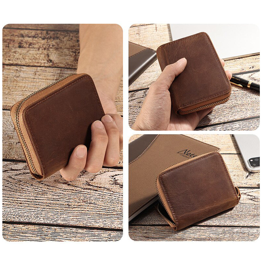 Genuine Leather Large Capacity RFID Anti-magnetic Money Clip Organ Wallets (Brown) 5