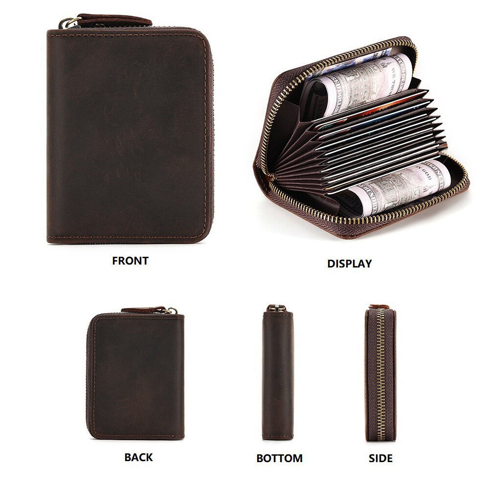 Genuine Leather Large Capacity RFID Anti-magnetic Money Clip Organ Wallets (Brown) 6